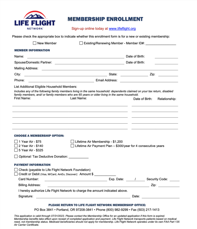 Printed Membership Enrollment Form Download